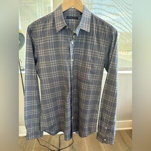 Theory Men's Gray Plaid Button Down Shirt